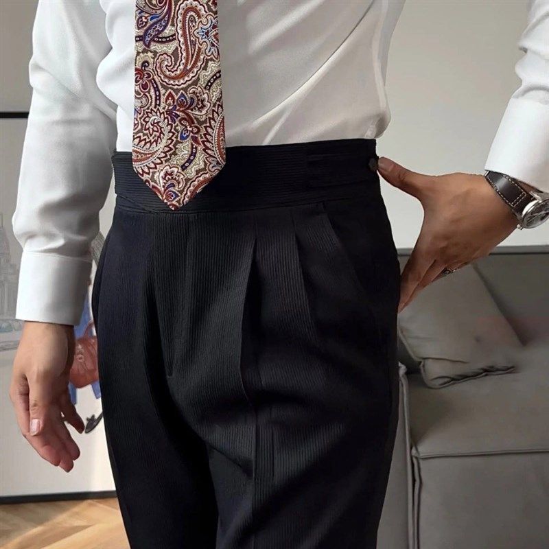那不勒斯休闲西装裤子春秋新款百搭意式纽扣款廓尔喀腰直筒垂感长