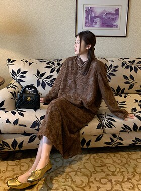 NAZ那子大码2024秋季新款国风新中式提花盘扣上衣胖mm半裙套装女