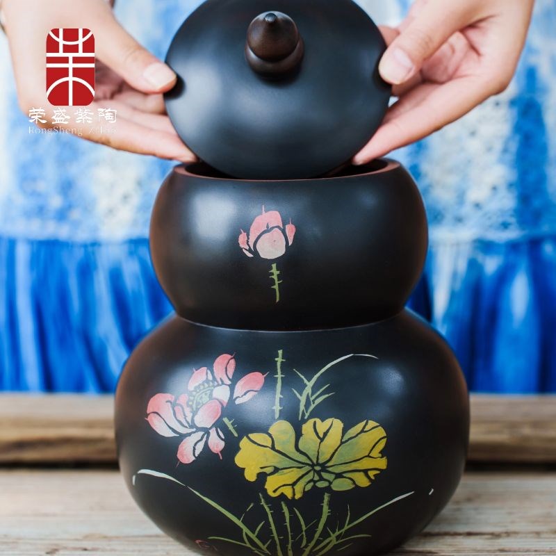 建水紫陶茶叶罐陶瓷家用密封罐中式普洱茶醒茶罐存储散茶精品葫芦