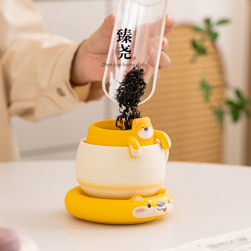 可定制百家姓陶瓷茶水分离办公杯家用咖啡杯泡茶杯送闺蜜伴手礼