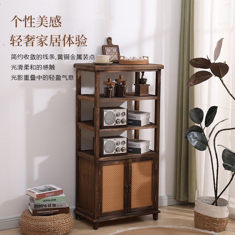 中古风餐边柜实木茶水柜复古边几双门柜斗柜小书架茶柜靠墙储物柜