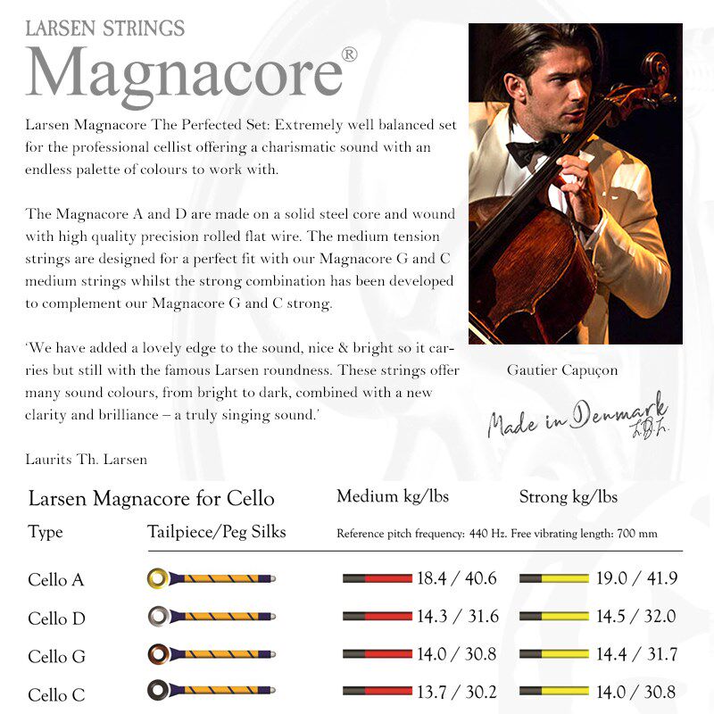 丹麦LARSEN 拉森Magnacore麦格纳大提琴弦A/D/G/C单弦 独奏级套弦