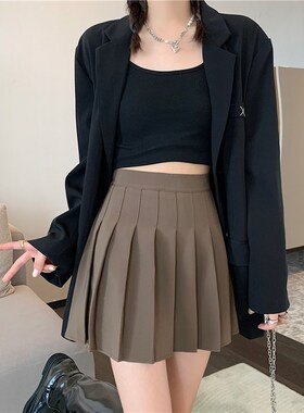 小个子JK黑色百褶裙大码胖mm灰色秋冬卡其色高腰毛呢半身裙a字裙