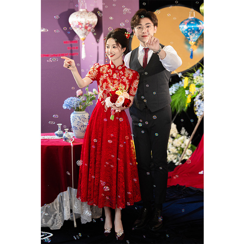 旗袍敬酒服新娘新中式红色显瘦订婚礼服裙女结婚气质高级感出阁宴
