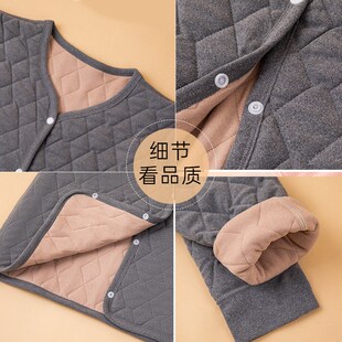 打底上衣三层夹棉加绒加厚保暖内胆棉衣棉裤 中老年人冬季 内搭开衫
