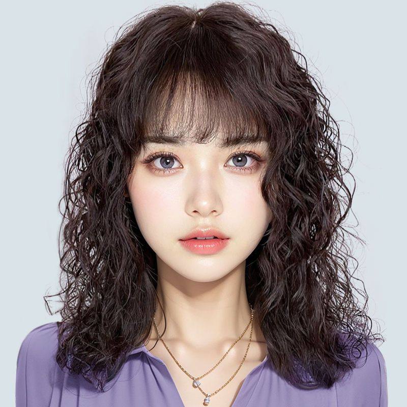 假发真发全真人发中年妈妈中长卷发假发套全头套时尚自然真头发套