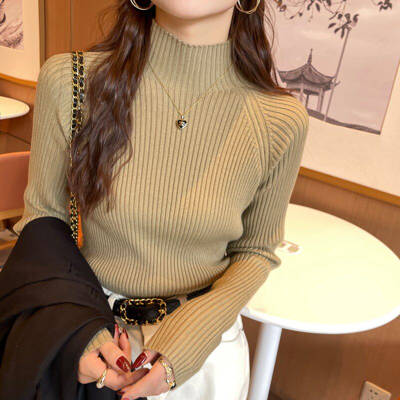 白色打底衫女内搭2024新款秋冬季半高领针织毛衣修身长袖春秋上衣
