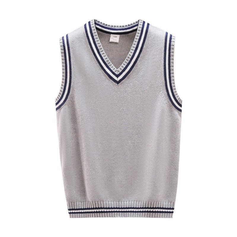 高中初中小学生纯棉针织背心春秋灰色红色深蓝男女童V领马甲校服