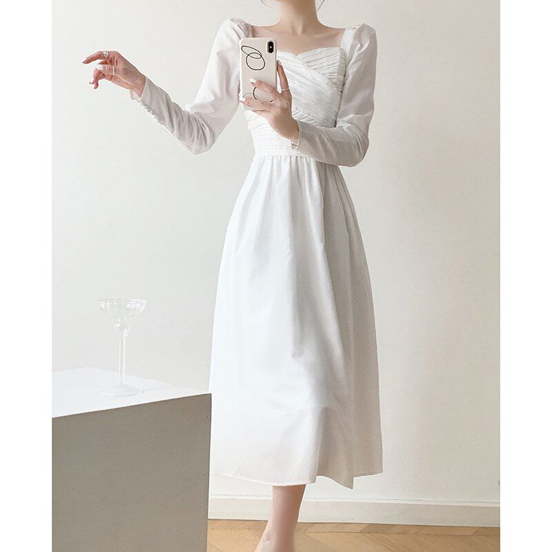 高级感超好看独特订婚礼服白色连衣裙女春季新款甜美法式白色长裙