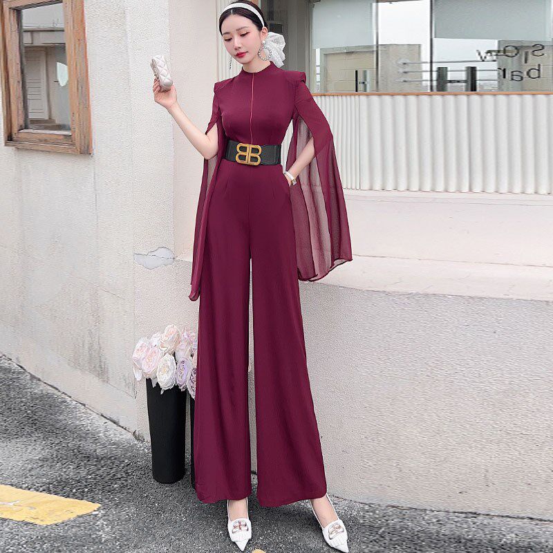 气质女神范连体裤2024新款夏装高腰显瘦修身遮跨宽加长垂感阔腿裤