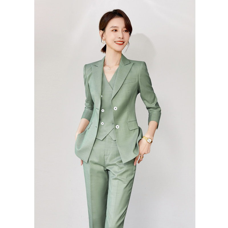 西装套装女2025春装新款陈数时尚OL气质藏青职业西服三件套高级感