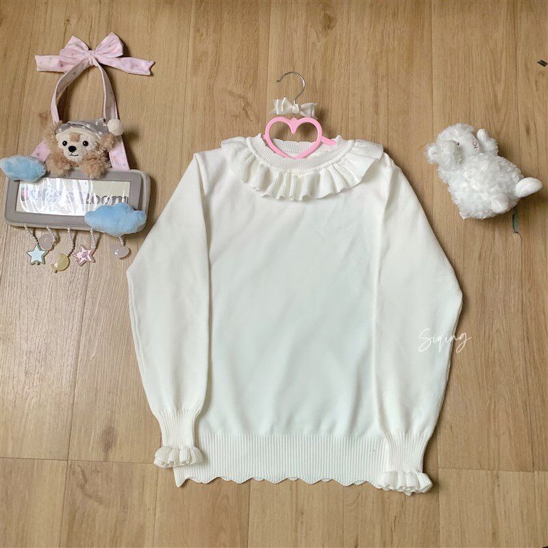 低领包芯纱毛衣秋冬内搭花边打底衫Lolita甜美可爱少女保暖长袖