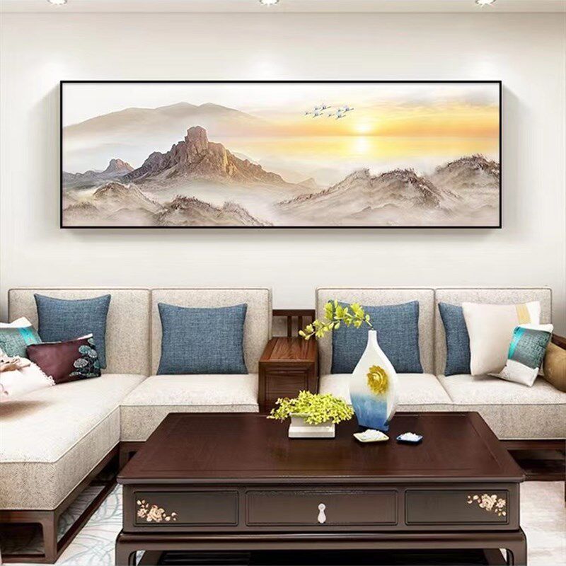 手绘新中式客厅装饰画山水抽象风景壁画沙发办公室背景墙挂画油画