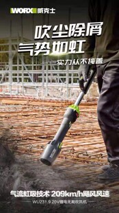 威克士WU231鼓风机吹树叶吹风机强功率清灰工业用电动除尘暴风机