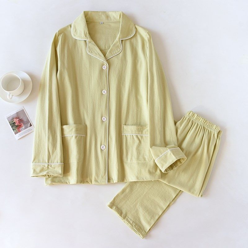 春夏薄款针织纯棉睡衣女长袖全棉纯棉家居服男开衫大码加肥情侣