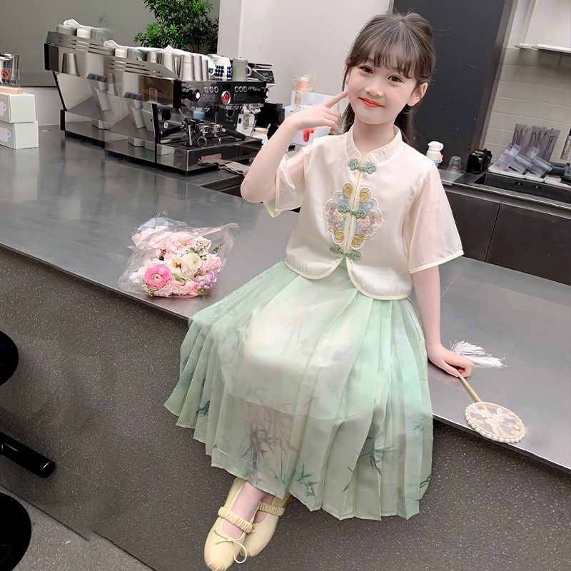 湖州织里2024女童汉服套装夏季薄款女孩新中式裙子古装改良演出服