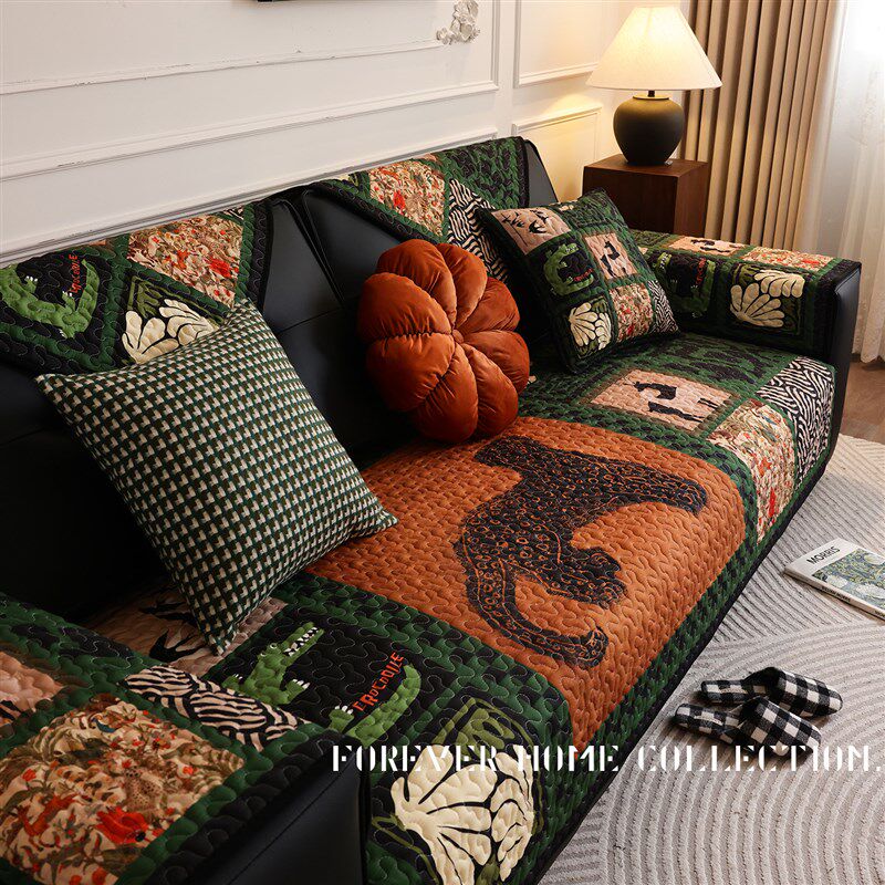 法式轻奢覆古沙发垫套罩加厚防滑四季通用深色耐脏艺术沙发盖布巾