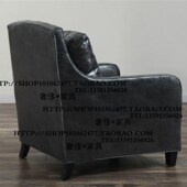 铆钉油蜡皮单人位休闲沙发椅洽谈椅交椅家具 乡村风格 北欧法式 美式