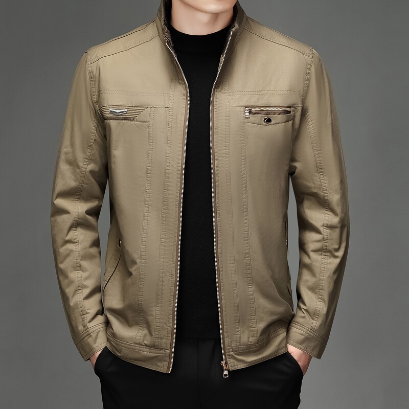 爸爸外套秋冬款中年男士夹克衫加绒加厚纯棉上衣中老年人男装秋装