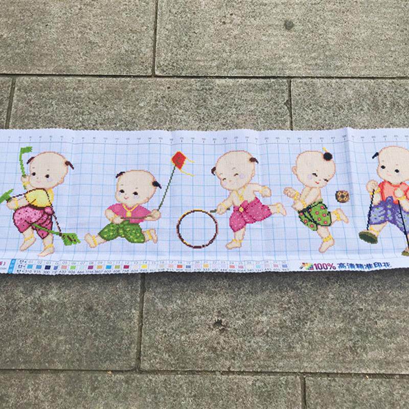 纯手工十字绣成品五子送福小孩儿童卡通卧室系列新款包邮