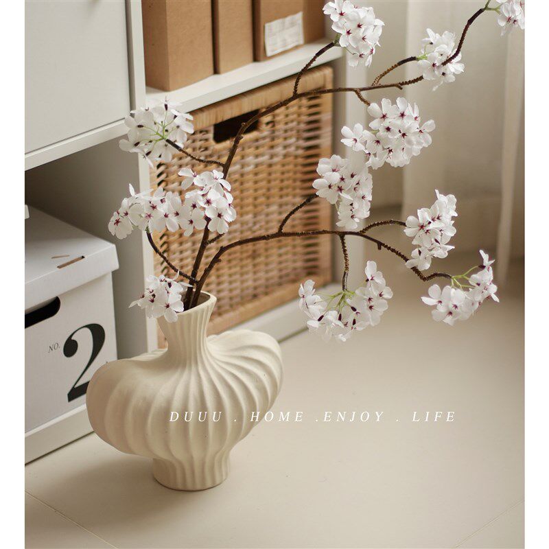 简约复古白色磨砂粗陶陶瓷花瓶插花玄关餐桌客厅民宿花器摆件装饰