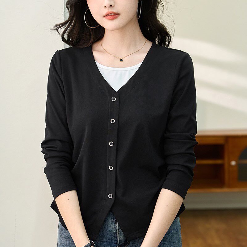 假两件纯棉长袖t恤女早秋冬新款收腰显瘦内搭打底衫洋气外穿上衣