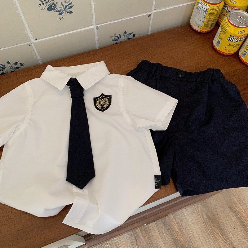 儿童学院风夏季JK制服短裤两件套男童短袖衬衫套装毕业照表演礼服