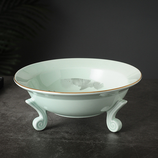 新中式陶瓷高脚水果盘禅意点心干果盘复古高脚供盘差点盘家用饰品