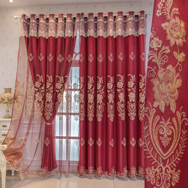 简欧卧室客厅遮光窗帘布料绣花窗纱一体加厚双层成品喜庆落地定制,居家布艺,定制窗帘,淘宝优惠券,粉丝福利购,淘宝优惠卷