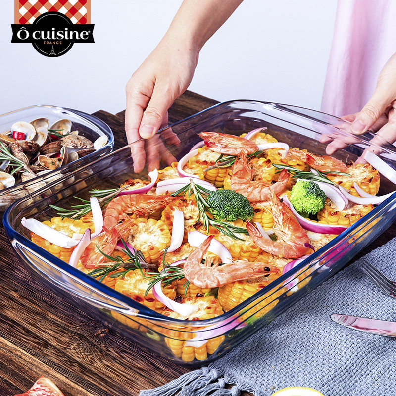 Ocuisine长方形烤盘家用耐热玻璃烤盘烤箱芝士焗饭烤盘微波炉专用
