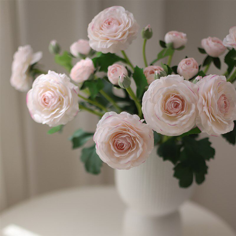高端手感保湿洋牡丹仿真花露莲花假花逼真花束家居客厅餐桌摆件