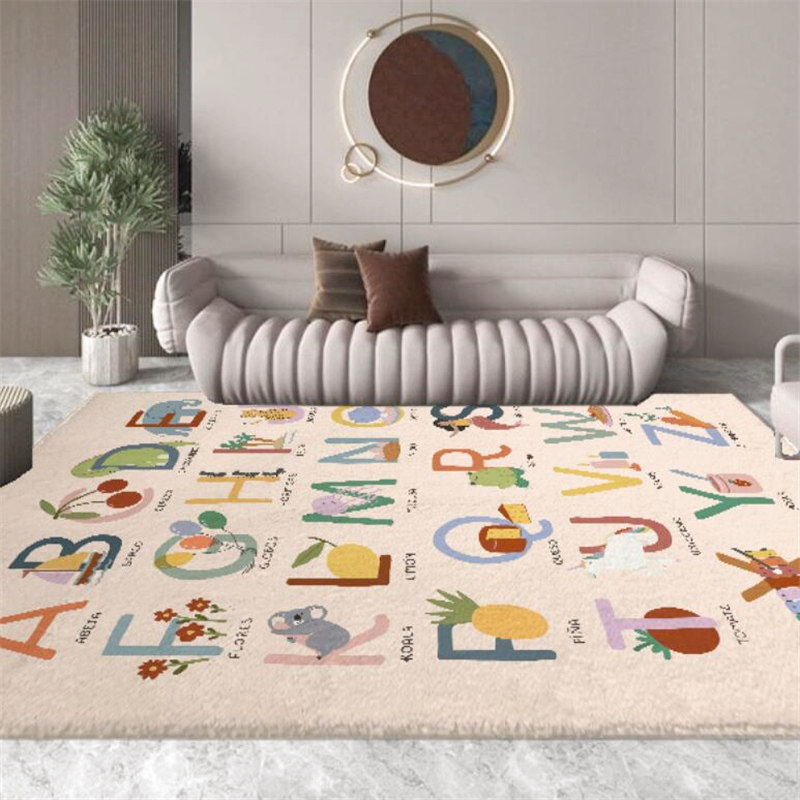 卡通儿童英文字母数字动物可爱地毯客厅茶几卧室短毛绒加厚垫子