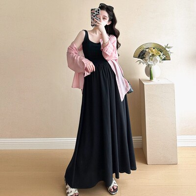 Maternity Womens Clothing Sunscreen Shirt Suspender Skirt L