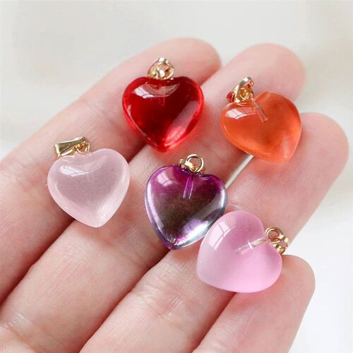 10pcs/lot Glass Multicolor Heart Charms For Handmade Bracele