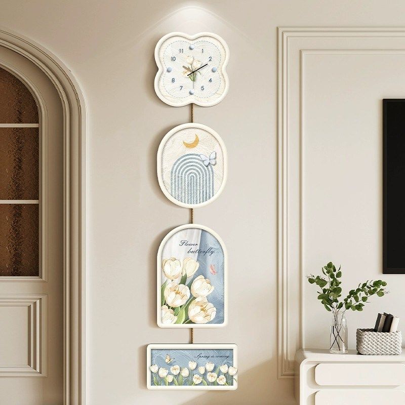 免打孔奶油风客厅电视背景墙装饰画走廊过道挂画钟表挂钟玄关壁画