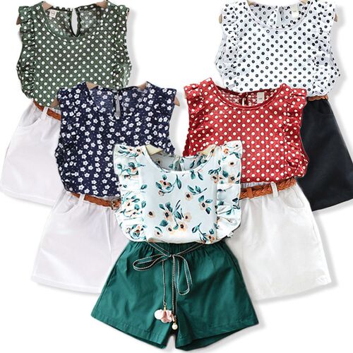 AiLe Rabbit Girls Fashion Clothes Set Short Sleeve Shirt Sho