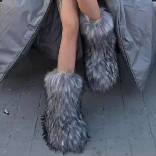 Winter Shoe Women Winter Fluffy Faux Fox Fur Boot Woman Plu