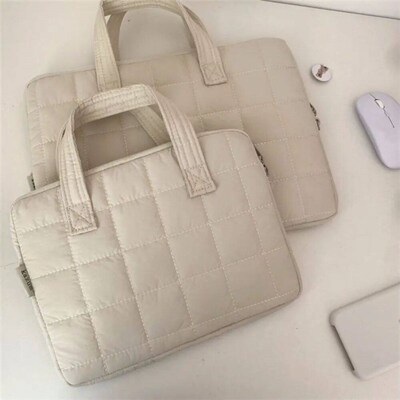 Portable Puffy Laptop Bag Cute Plaid Colorful Laptop Protect