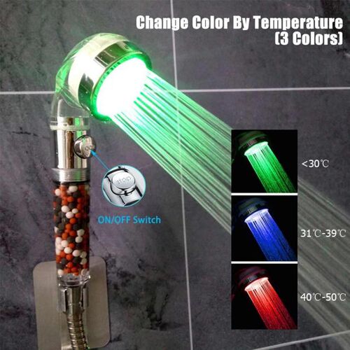 3 Color Changing LED Shower Head High Pressure Water Saving