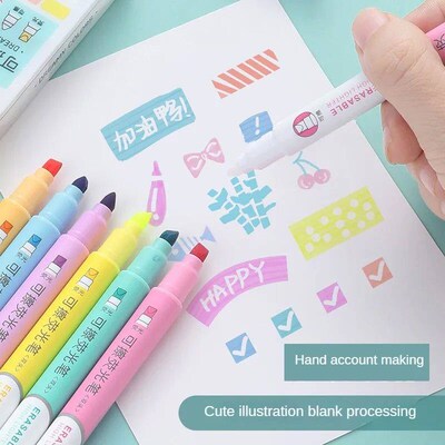 6pcs Erasable Highlighters Pastel Markers Dual Tip Fluoresce
