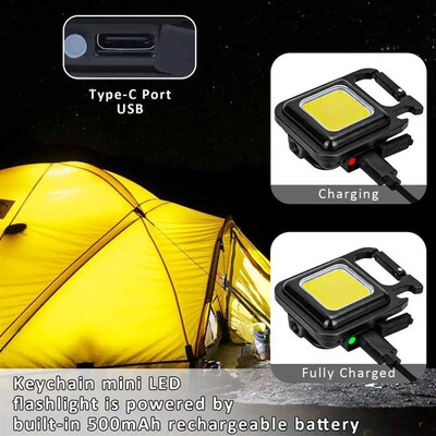Mini COB Keychain Light 3 Modes USB Rechargeable Work Lights