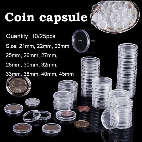 10/25pcs 21-45mm clear round coin storage box capsule coin c