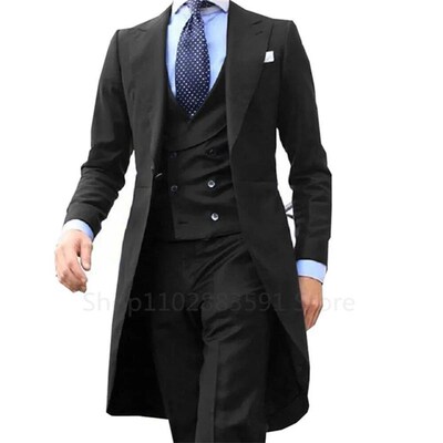 Green Long Tail Blazer  Pieces Gentleman Male Suit Mens