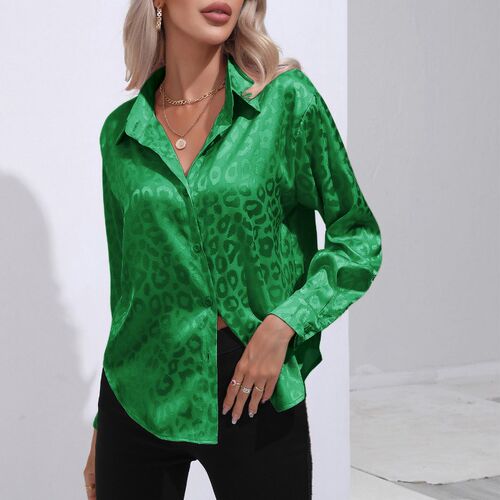 Leopard Print Satin Womens Shirt Long Sleeved Shirt New