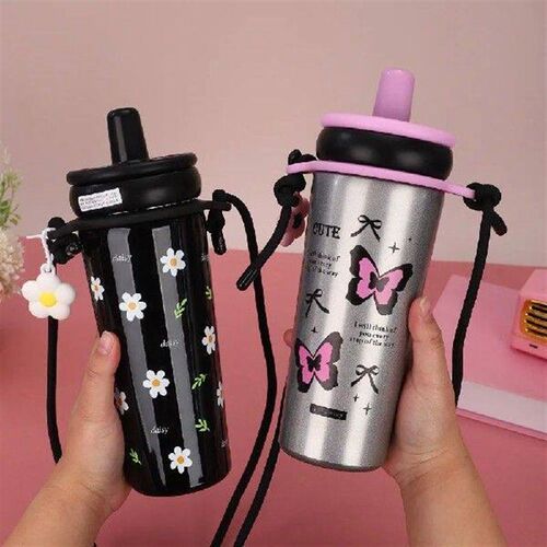Vacuum Flask Stainless Steel Straw Thermal Cup Leak-proof