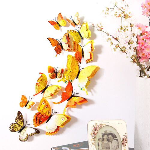 12pcs Wall Stickers Set 3D Butterfly Colorful Double Layers