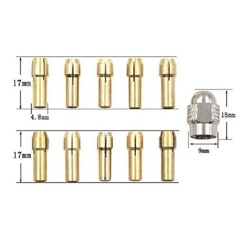 11pc/Set Brass Chuck Silver Nut Electric Grinding Drill Bit
