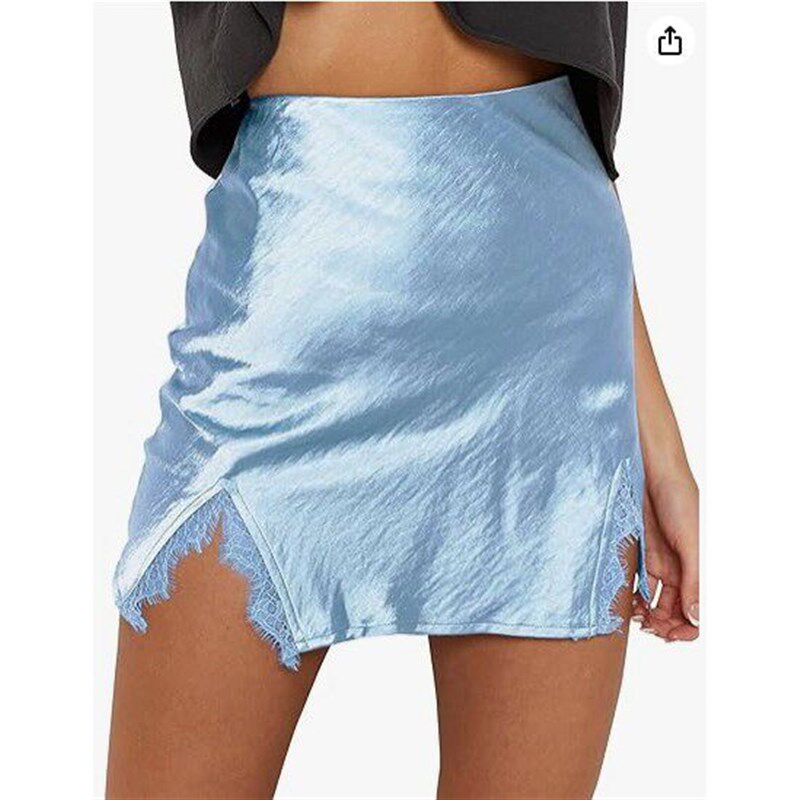 Multicolor In Stock Womens Satin Lace Lace Split Hem Zipper - 实物图