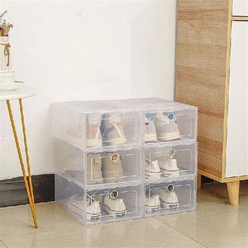6pcs Plastic Shoe Boxes Stackable Shoes Case Shoe Organizer