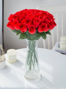 10PCS Red Silk Roses Bouquet Vase for Home Decor Garden Wedd